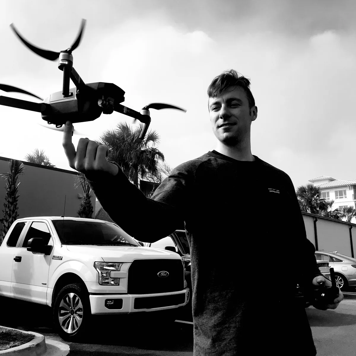 Black and white with drone